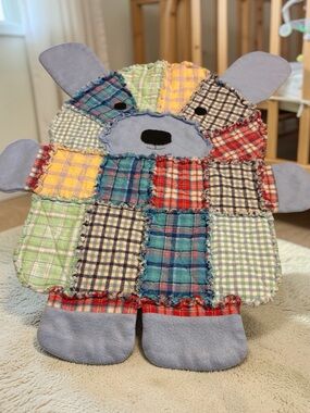 Handmade Patchwork Puppy Dog Rag Quilt Soft Flannel Plaid Gingham Baby Blanket